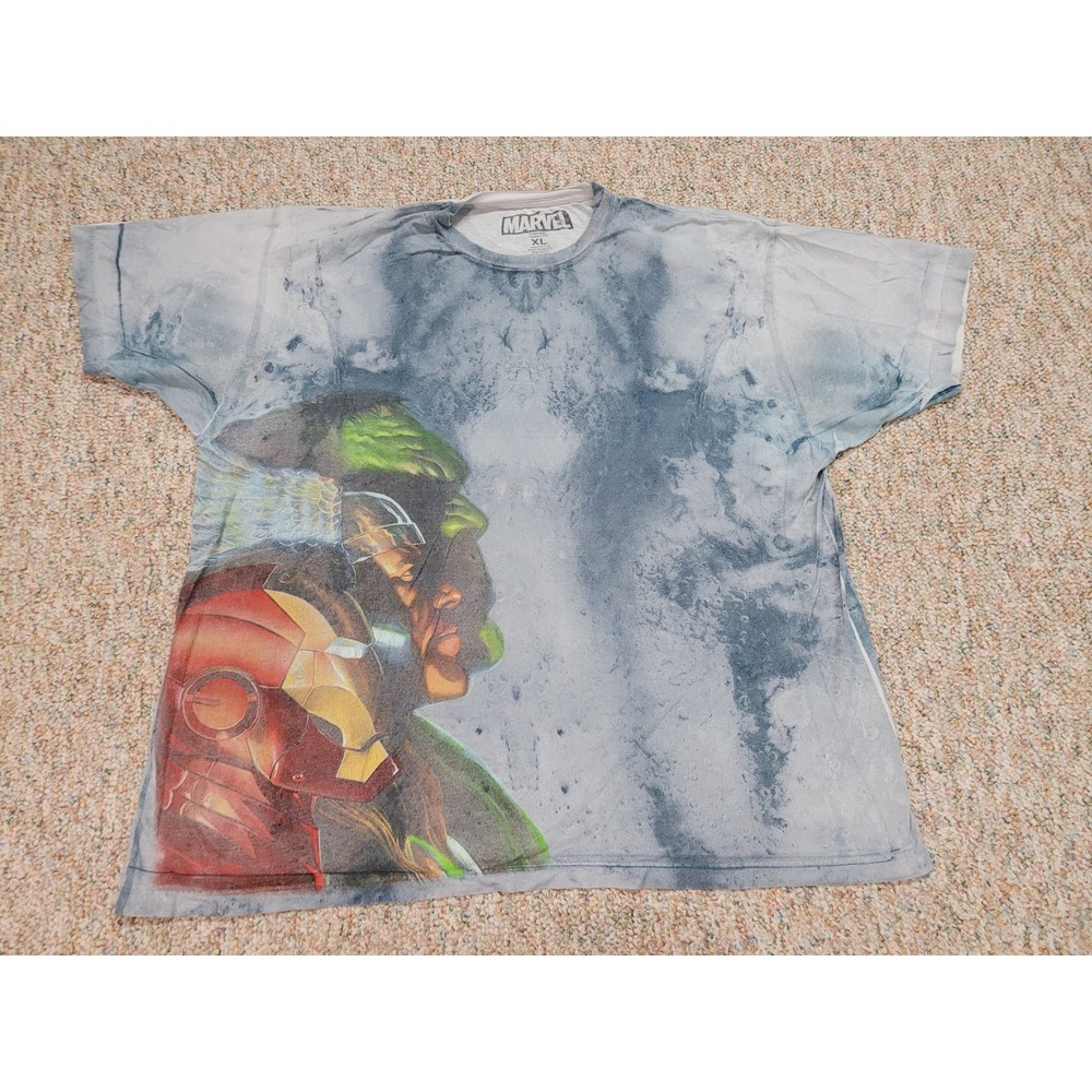 Marvel Avengers Shirt Mens XL Gray Tie Dye Iron Man Hulk Thor Graphic Comic